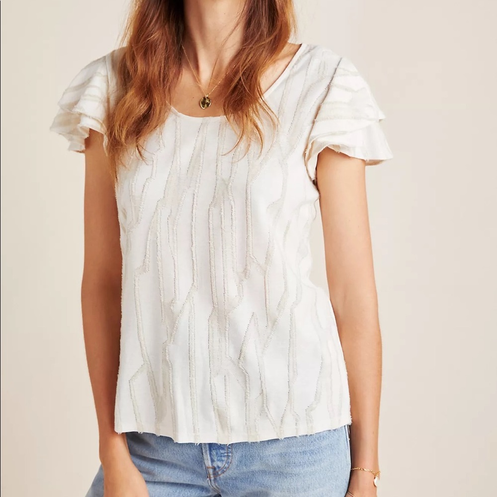 Anthropologie Textured Flutter Sleeve Blouse by Dolan Sz S EUC